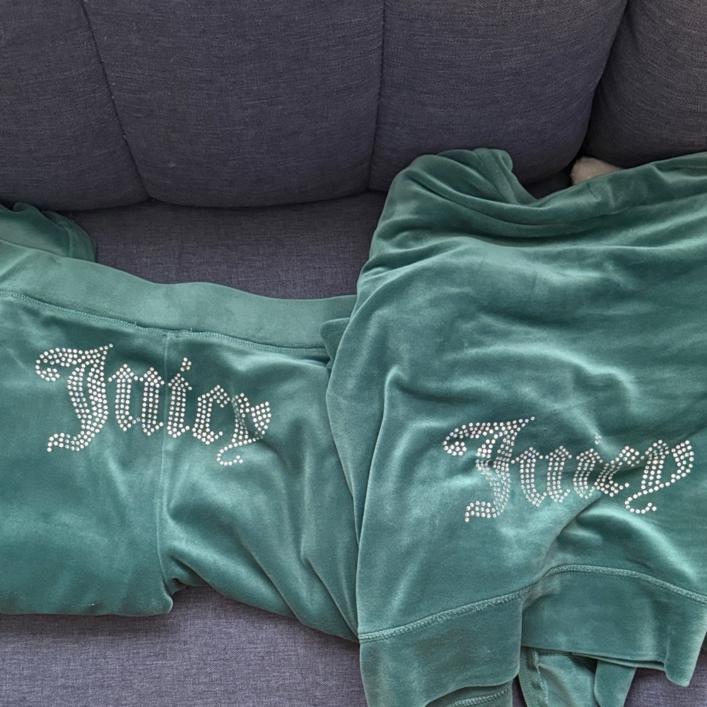 Juicy Couture Teal Velour Tracksuit with Rhinestones
